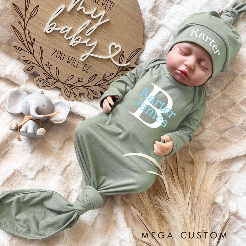 Personalized Light Blue Elegant Name Typography for Cherished Babies Baby Gowns