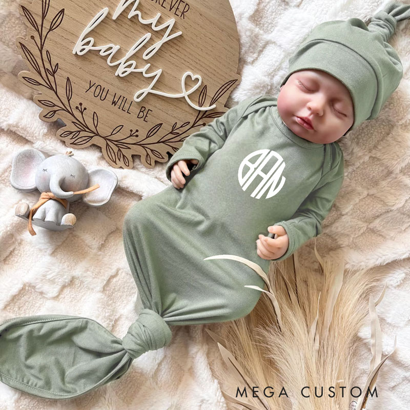 Personalized Bold and Modern Black Monogram for Trendy Babies Baby Gowns