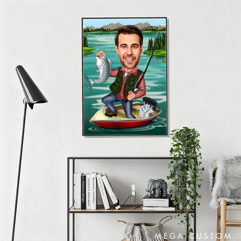 Personalized Cartoon Fisherman Portrait Fishing Gift For Men Custom Fisherman Caricature Drawing from Photo Funny Fisherman Caricature Gift for Fisherman