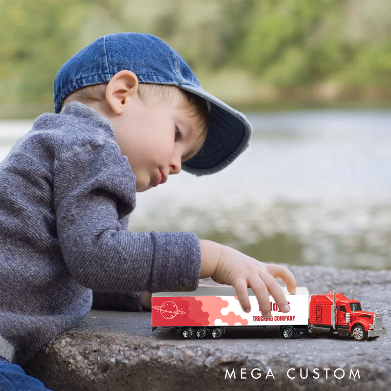 Personalized Toy Lorry Trailer Aluminium Alloy Model with Child's Name Birthday Christmas Children's Day Gift for Kids