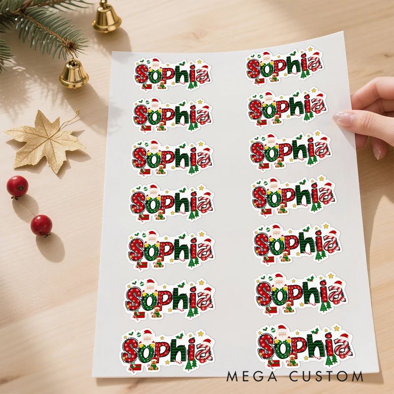 Personalized Santa Claus Elk Design Waterproof Stickers Labels with Name for Gift Decor Christmas Party Favors for Family Friends