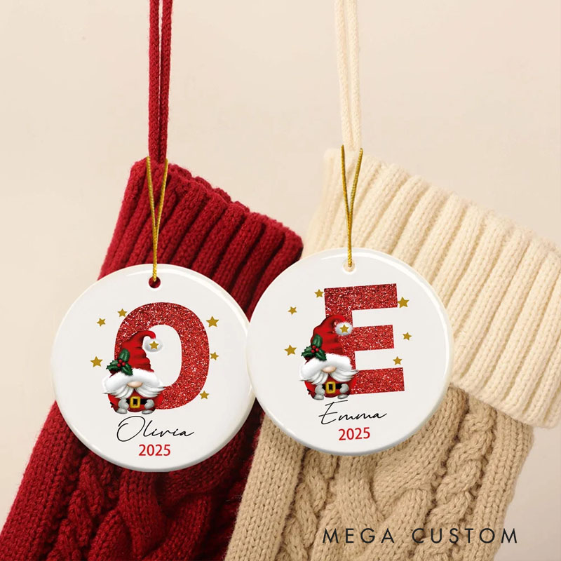 Personalized Santa Claus Initial Ceramic Ornament with Name and Year Home Decor Christmas Gift for Family Friend