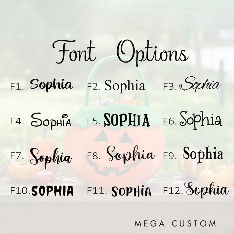 Personalized Embroidered Pumpkin Halloween Treat Basket with Green Handle for Fun Trick or Treat Adventures