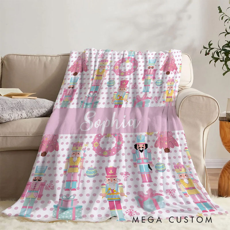 Personalized Cute Christmas Nutcracker Soft Throw Blanket with Name Home Decor Birthday Christmas Gift for Kid Girl