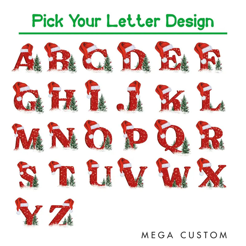 Personalized Christmas Initial Mug with Santa Hat and Tree Design for a Festive and Custom Holiday Gift Mug