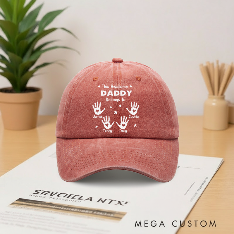 Personalized Proud Grandpa Of Little Hands Vintage Washed Denim Baseball Cap Gifts for Dad Grandpa