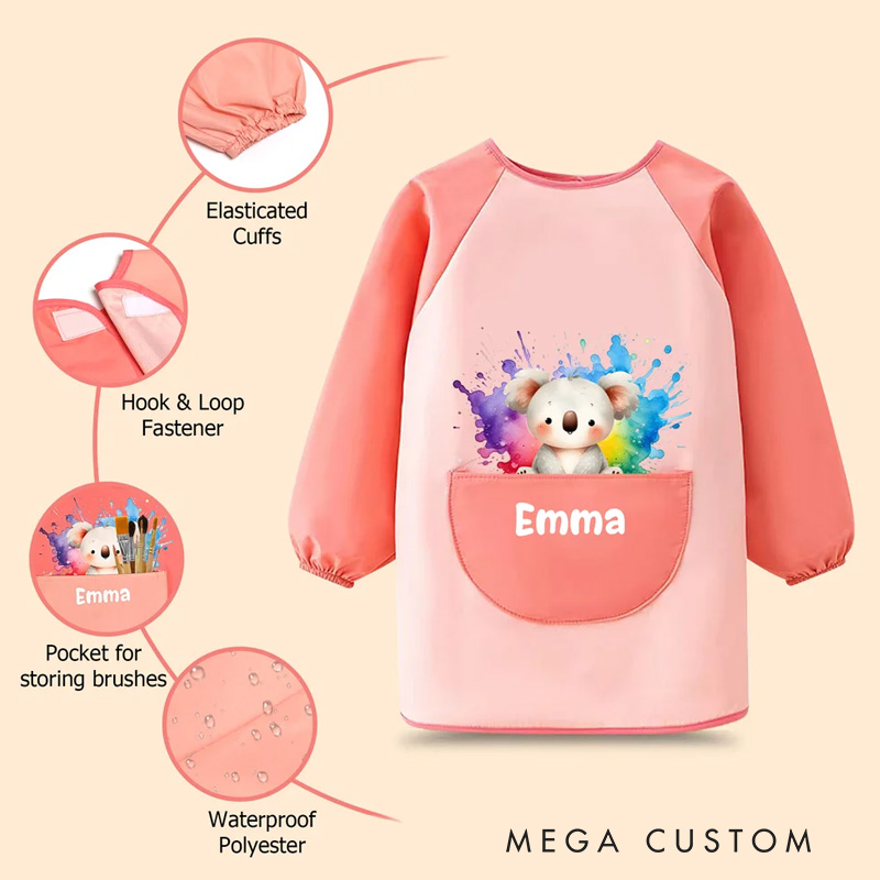 Personalized Cute Animal Foal Koala Waterproof Long Sleeve Kid Apron with Name Handcraft Activities Essential Birthday Gift for Kids