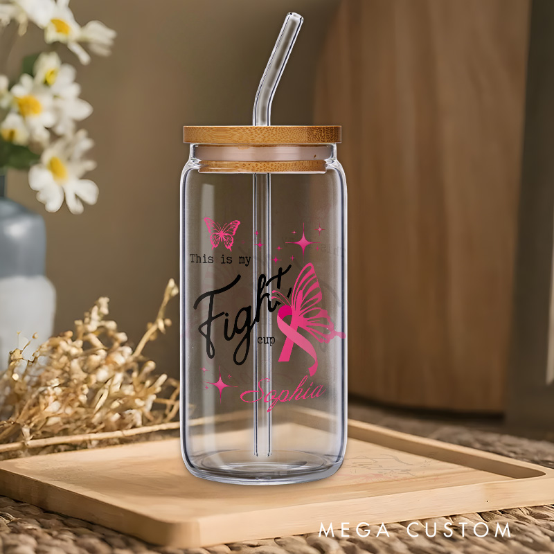 Personalized Butterfly and Ribbon Breast Cancer Fighter Design Glass for Empowering Women Stylish Glasse Cup