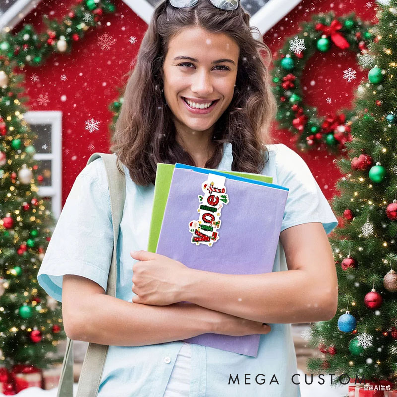 Personalized Santa Claus Elk Design Magnetic Bookmark Clip with Name Christmas Gift for Book Lover Friend