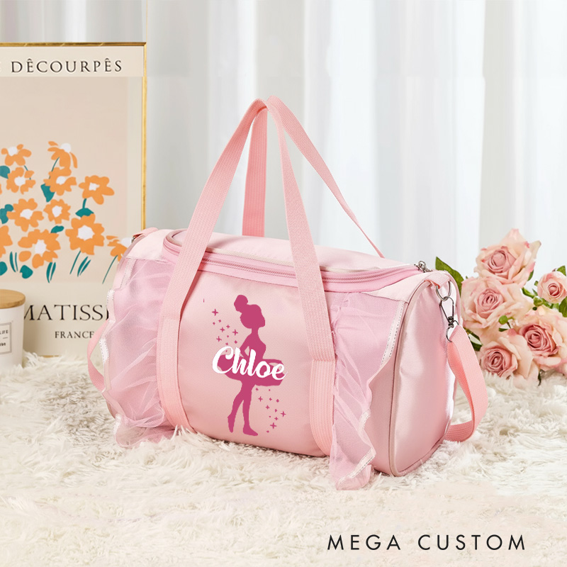 Personalized Ballet Silhouette Dance Bag for Girls Name Duffle Bag Pink Ballet Dance Bag Gymnastic Cheer Girls Christmas Gifts Back To School Gifts