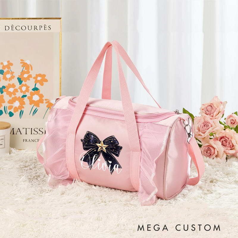 Personalized Watercolor Bow Tie Dance Bag for Girls Name Duffle Bag Pink Ballet Dance Bag Gymnastic Cheer Girls Christmas Gifts Back To School Gift
