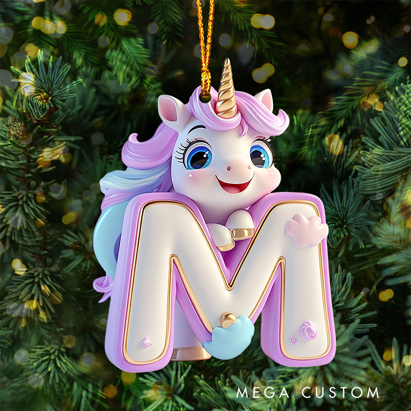 Personalized Kid Ornament Cute Unicorn Letter Ornament Gift for Kids Family