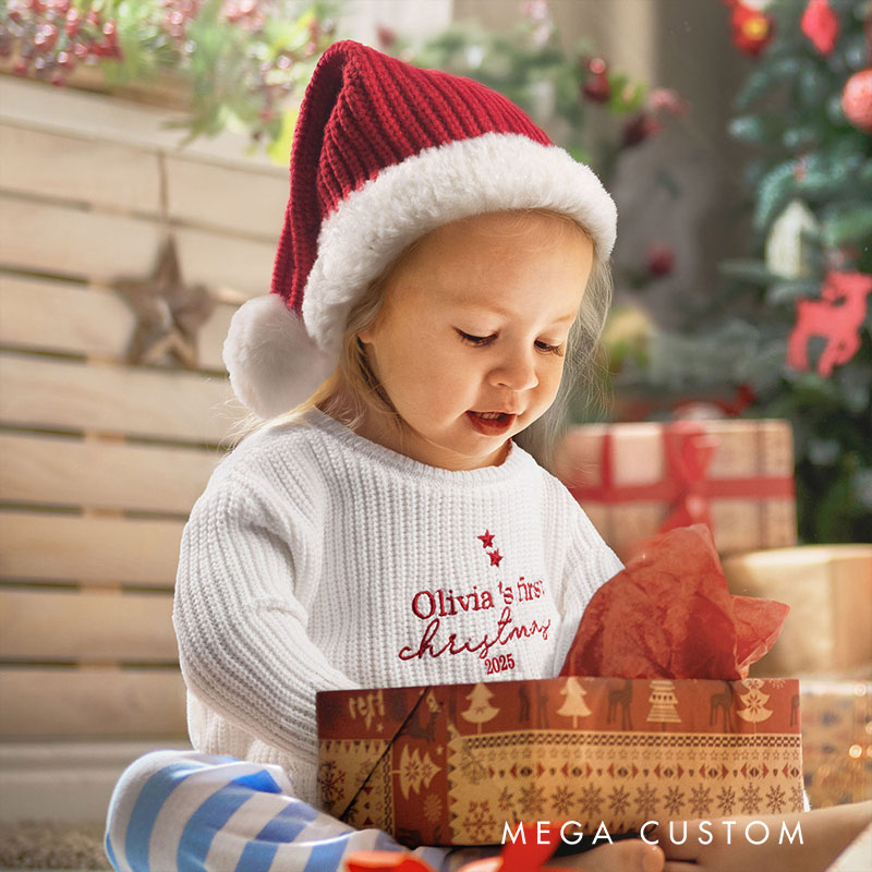 Personalized Embroidered Baby Sweater with First Christmas Design Featuring Custom Name and Year Perfect for Holiday Memories Sweater