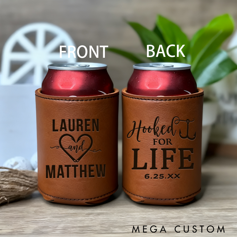 Personalized Fishing Can Cooler Hooked for Life Wedding Cup Sleeve Couples Gift Insulated Drink Holder for Engagements and Fishing Lovers