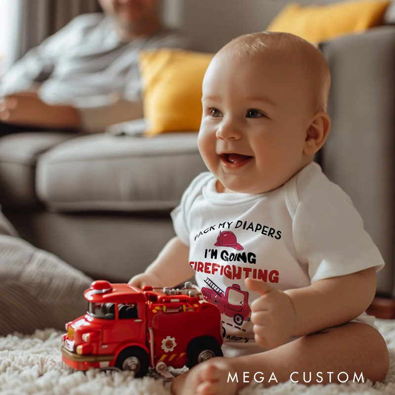 Personalized I'm Going Firefighting With Daddy 100% Cotton Baby Bodysuit with Nickname Birthday Father's Day Gift for Baby