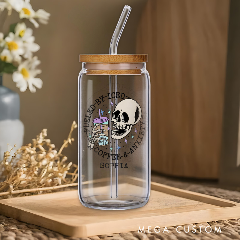 Personalized Skeleton and Floral Anxiety Glass for Gothic and Aesthetic Design Creative Glasse Cup