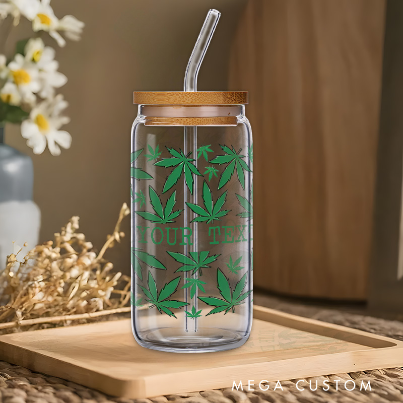 Personalized Green Leaf Pattern Custom Text Engraved Glass for Relaxation and Unique Style Creative Glasse Cup