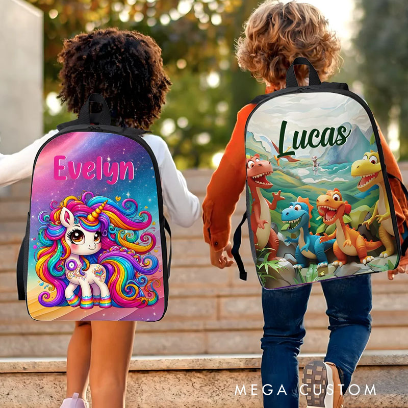 Personalized Cartoon Dinosaur Fantasy Unicorn Backpack Lunch Bag Pencil Case Set with Name Back to School Birthday Gift for Boys Girls