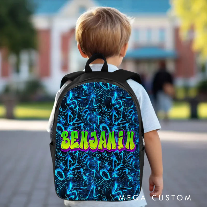 Personalized Colorful Graffiti Style Name Backpack Lunch Bag Pencil Case Set Back to School Birthday Gift for Boys Girls Students