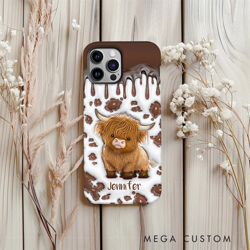 Personalized Highland Cow Phone Cases with Cute Cow Design and Custom Name for Animal Lovers and Unique Style Phone Cases
