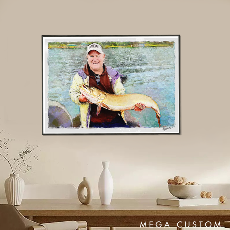 Personalized Fishing Wall Art Fishing Gifts in Watercolor Art Unique Gift for Anglers High-Quality Home Decor for Fishing Enthusiasts