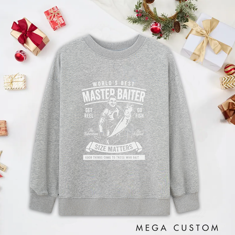 Personalized Funny Fishing Sweatshirt World's Best Master Baiter Sweatshirt Cozy Gift for Fishermen Perfect Outdoor Fishing Apparel