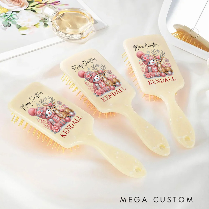 Personalized Christmas Hair Brush with Custom Name and Festive Holiday Design for Kids and Joyful Grooming Hair Brush