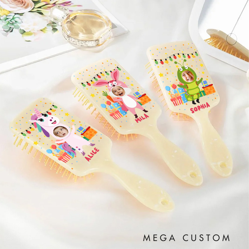 Personalized Photo Hair Brush with Custom Name and Colorful Design for Kids and Fun Grooming Hair Brush