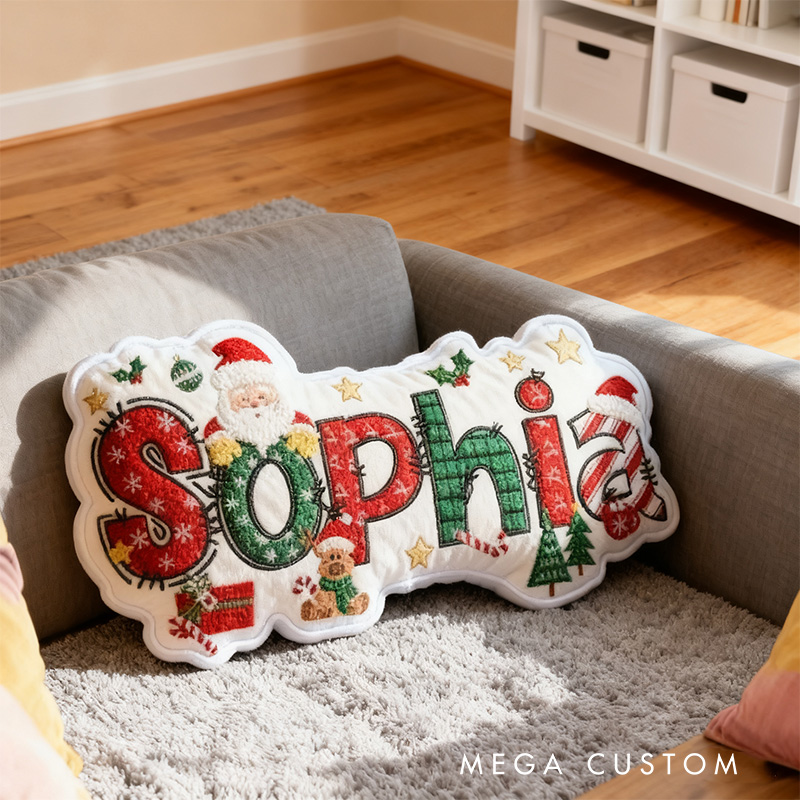 Personalized Christmas Name Santa Claus Style Cute Custom Kids Room Festive Cozy Holiday Pillows