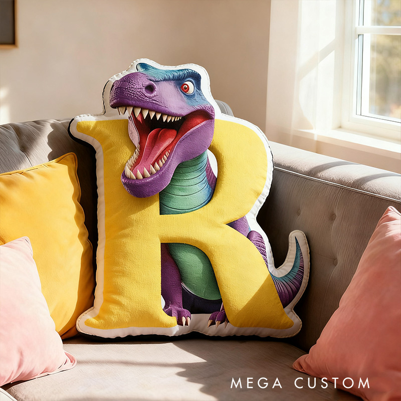 Personalized Dinosaur Letter Cartoon Cute Kids Room Custom Name Gift Fun Decorative Throw Pillows