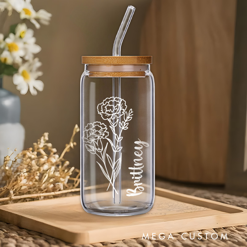 Personalized Art Birthday Floral Name Glass for Timeless and Artistic Design Chic Glasse Cup
