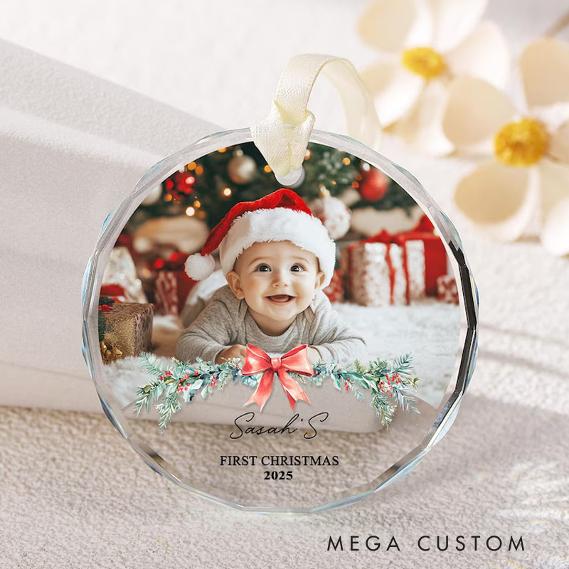 Personalized Baby Photo Name Custom Holiday Gift First Christmas Memory Cute Festive Decoration Keepsake Christmas Ornament