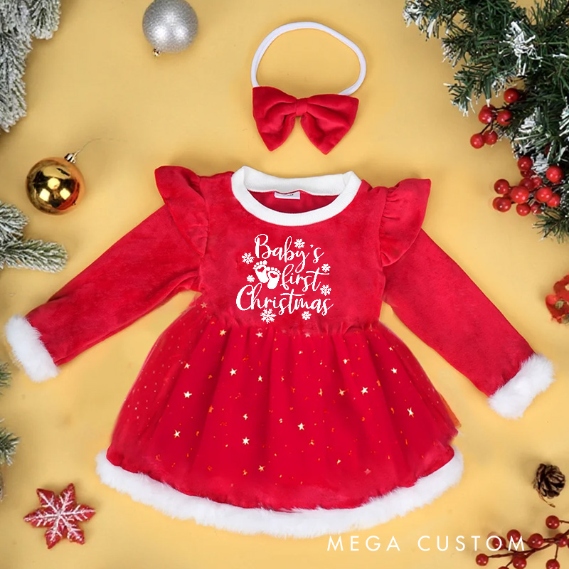 Personalized Baby Girl First Holiday Outfit Custom Name Cute Festive Santa Style Adorable Christmas Party Red Tutu Dress