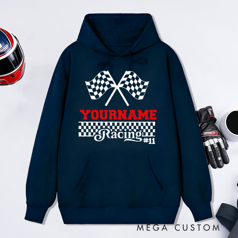 Personalized Hoodies with Racing Car Design Custom Name and Number Hoodies Perfect Gift for Racer and Racing Lovers