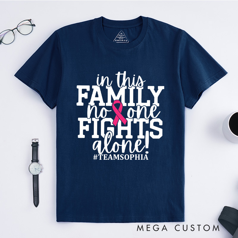 Personalized Family Fights Together T-shirt symbolizing unity and strength in the fight against breast cancer.