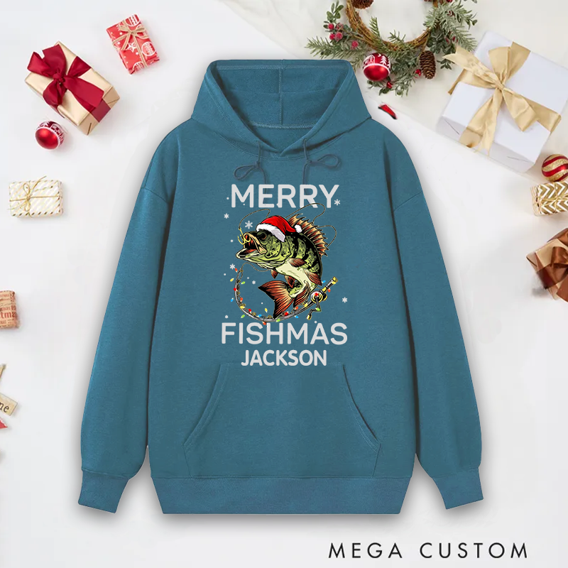 Personalized Fishing Hoodie Merry Fishmas Hoodie Funny Fishing Sweatshirt Perfect Gift for Fishing Enthusiasts