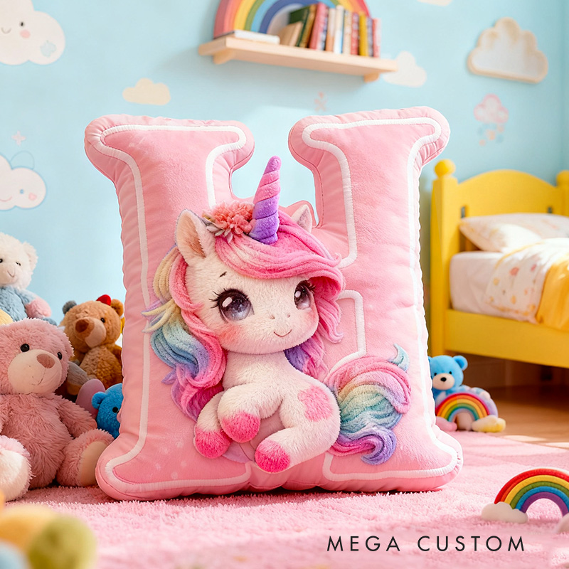 Personalized Pink Rainbow Cloud Letter Initial Custom Name Soft Decorative Gift Magical Girls Room Sweet Alphabet Graphic 3D Print Pillow