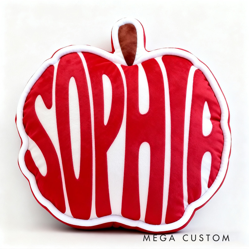 Personalized Red Apple Shape Custom Name Soft Decorative Gift Cute Nursery Classroom Fruit Style Cozy Kids Room Graphic 3D Print Pillow