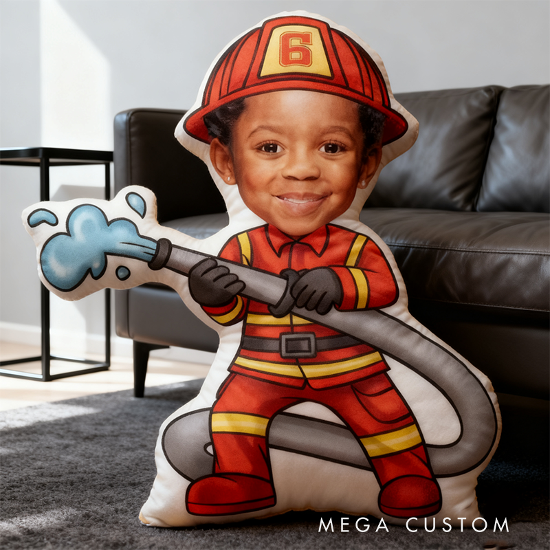 Personalized Firefighter Kids Pillow Custom Photo Design Cushion Fun Gift for Firefighters Children 
