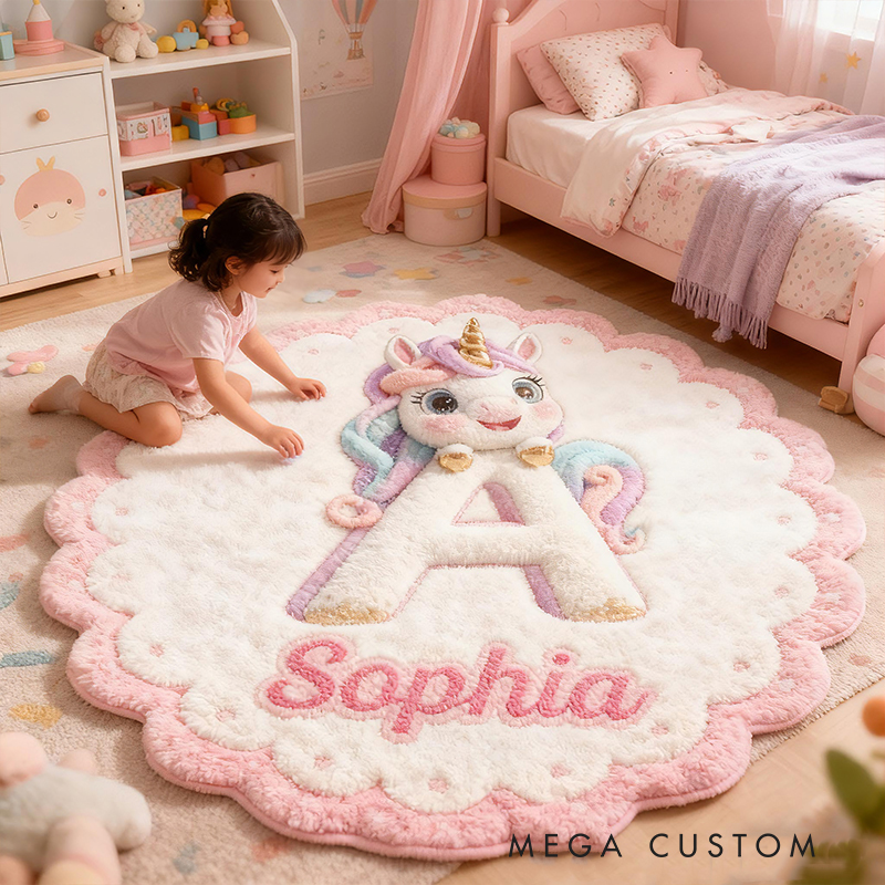 Personalized Initial Letter Custom Name Soft Decorative Gift Fairytale Princess Style Cozy Nursery Room Dream Magic Pink Doormats