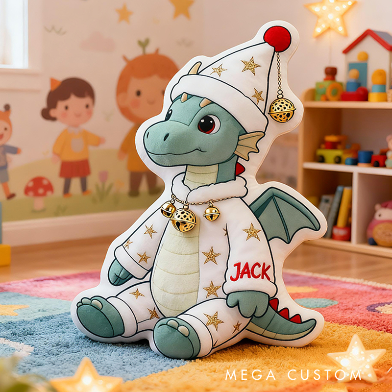Personalized Christmas Dragon Custom Name Soft Decorative Gift Festive Winter Style Cozy Home Cute Pajama Magic Holiday Warm Funny Fantasy Sleep Time Graphic 3D Print Pillow