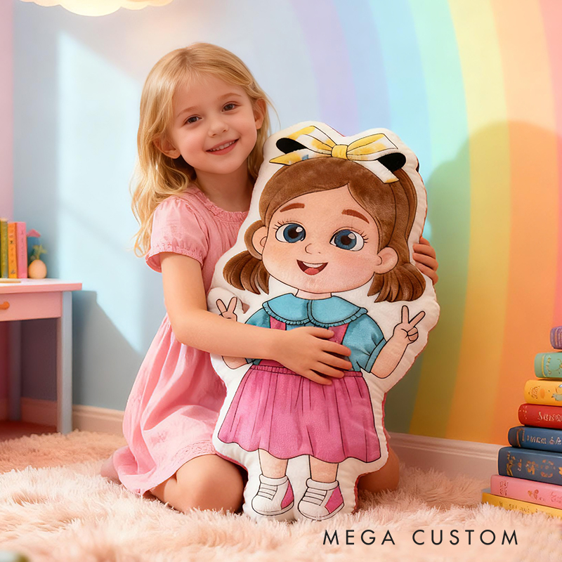 Personalized Cute Girl Custom Name Soft Decorative Gift Colorful Rainbow Style Cozy Nursery Sweet Smile Pink Dress Lovely Playful Joy Happy Childhood Graphic 3D Print Pillow