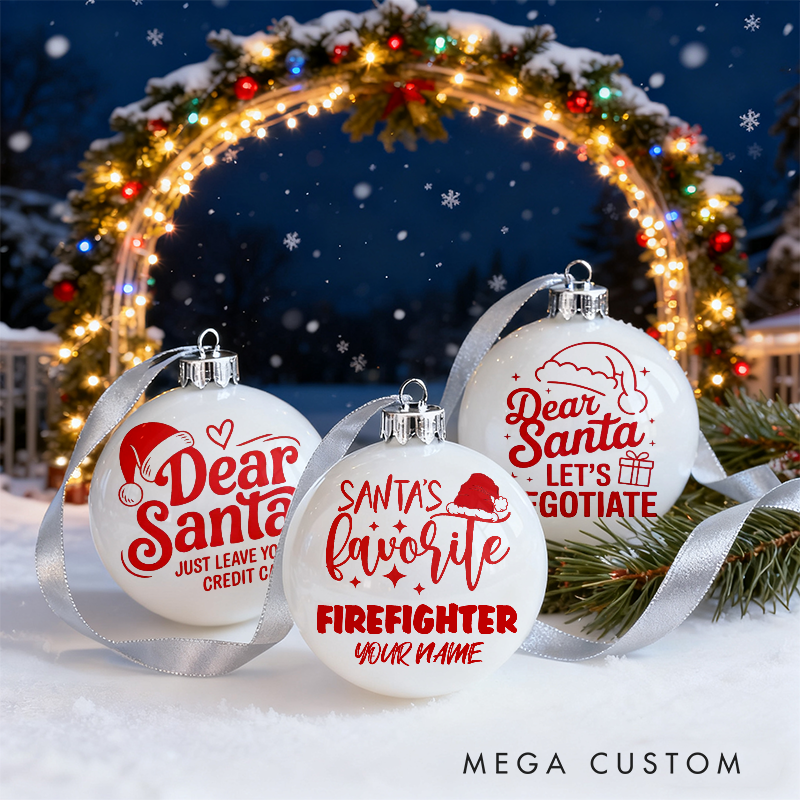 Personalized Firefighter Christmas Ornaments Fun Santa Themed Designs Set of 3 for Firefighter Family