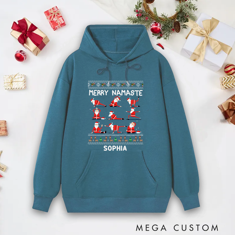Personalized Merry Namaste Christmas Hoodie Yoga Christmas Sweatshirt Personalized Gift for Yoga Enthusiasts