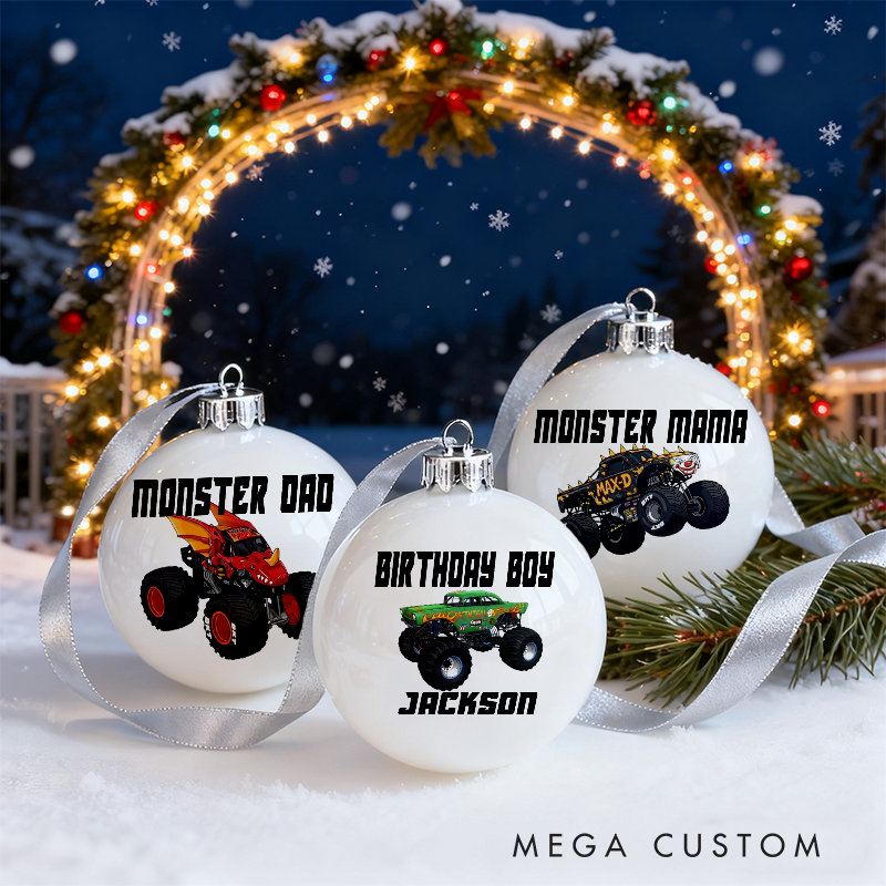 Personalized Monster Truck Christmas Ornaments Custom Designs Set of 3 Gift for Monster Truck Fans
