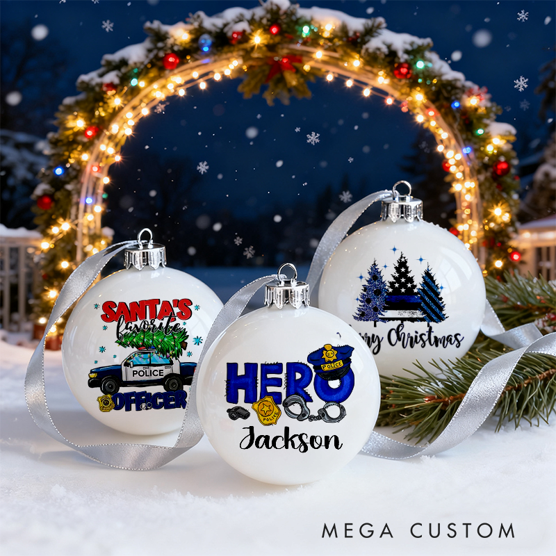 Personalized Police-Themed Christmas Ornaments Custom Designs Set of 3 Gift for Law Enforcement Heroes
