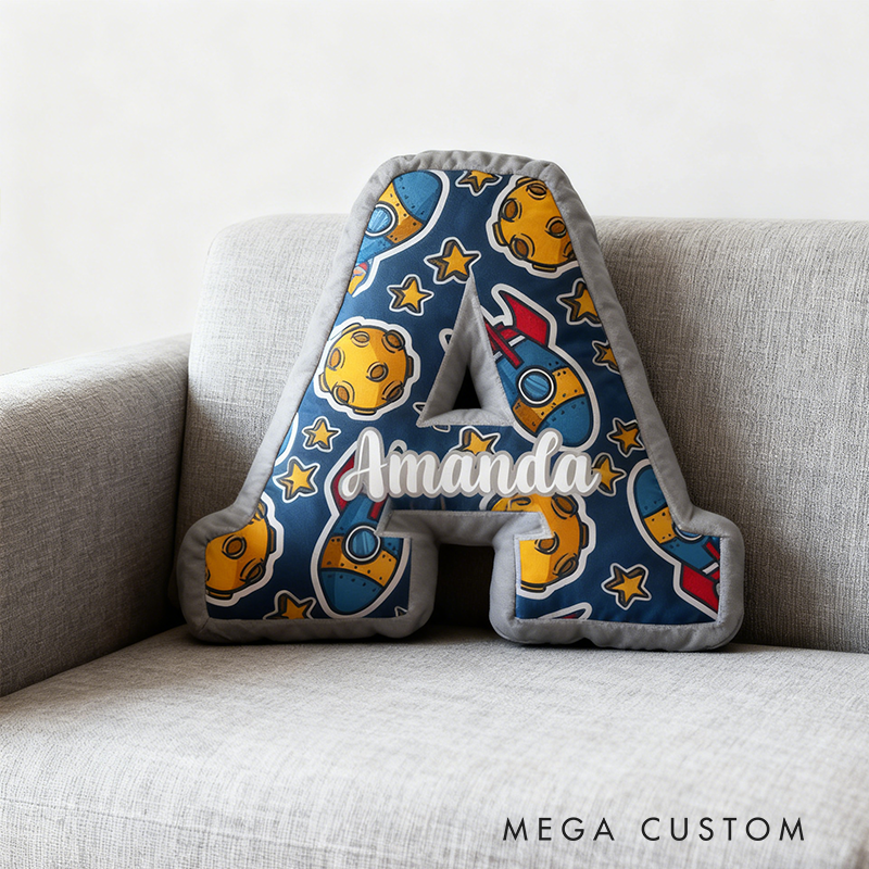 Personalized Space Themed Letter Shaped Pillow Custom Name Design Science tecacher Gift
