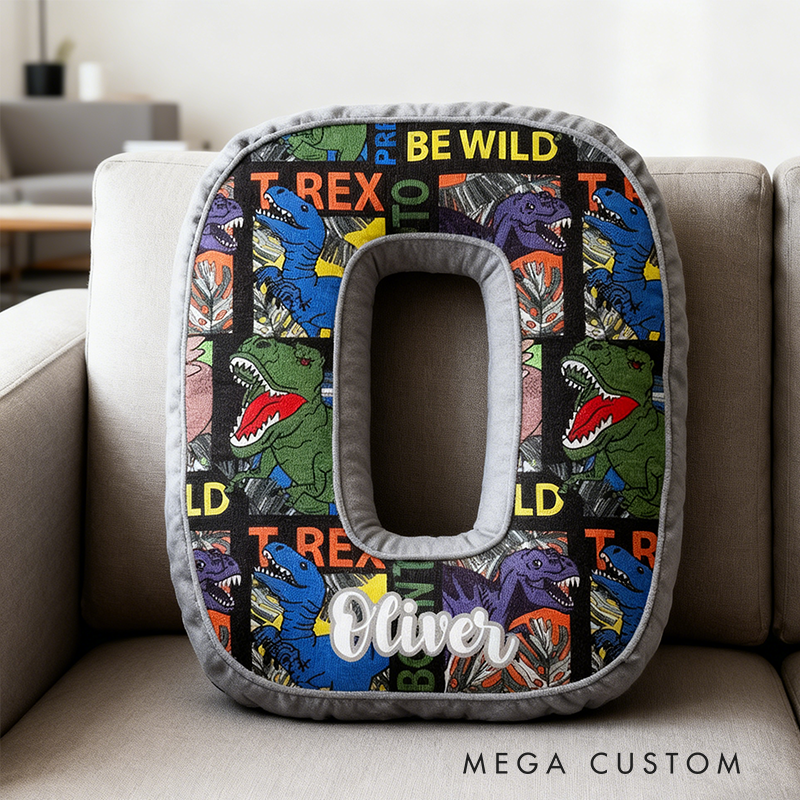 Personalized Dinosaur Themed Letter Shaped Pillow Custom Name Design
