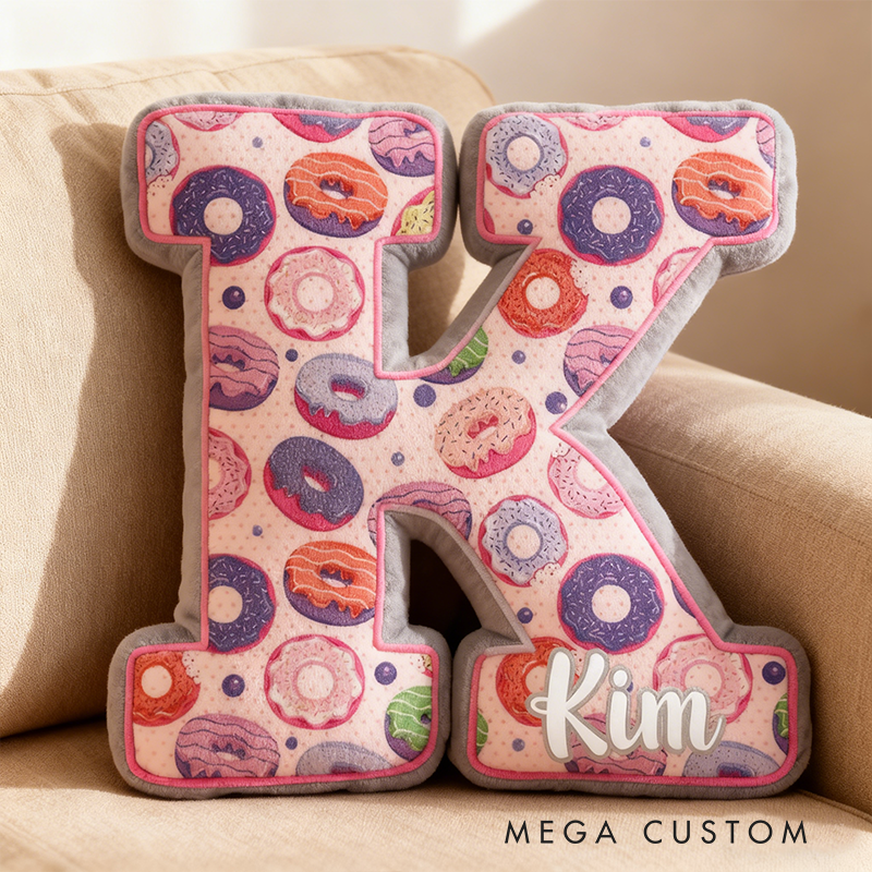 Personalized Donut Themed Letter Shaped Pillow Custom Name Design Gift