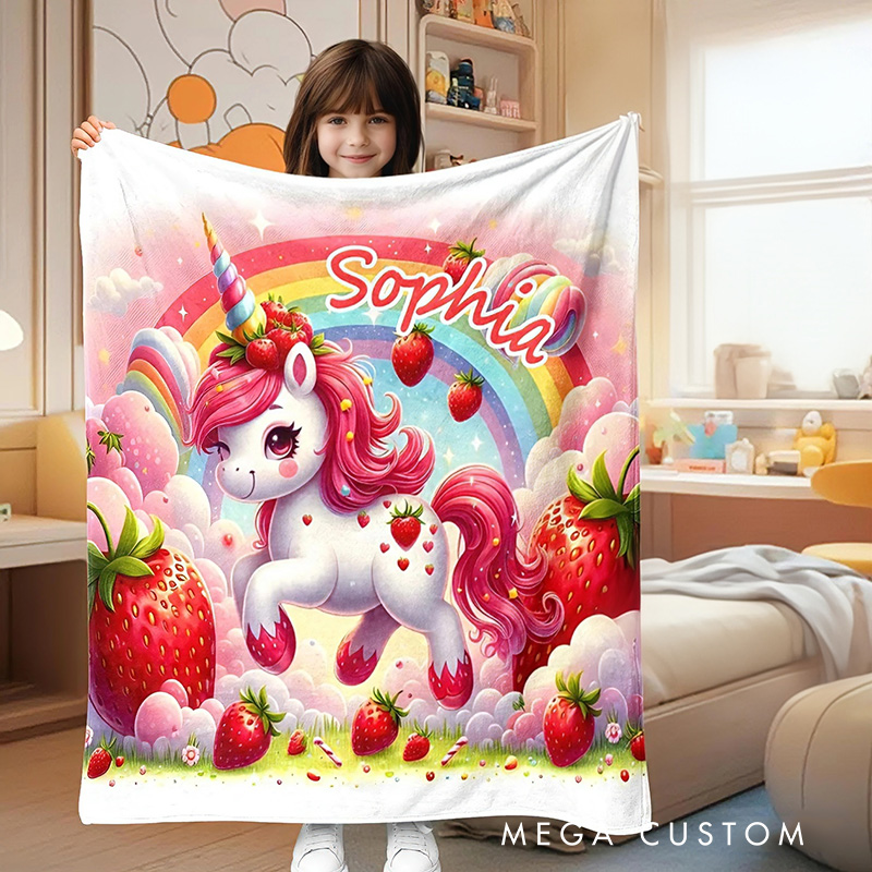 Personalized Cute Dream Horse Blanket With Rainbow And Heart For Girls Bedroom Blanket